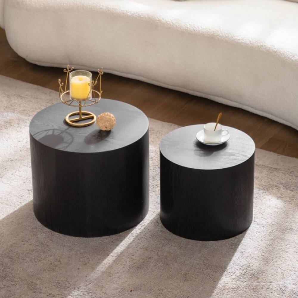 Left. Loheer - Loheer Nesting Coffee Table Set of 2 Round Wooden Modern Circle Accent End Side Table for Small Space Living Room - Natural.