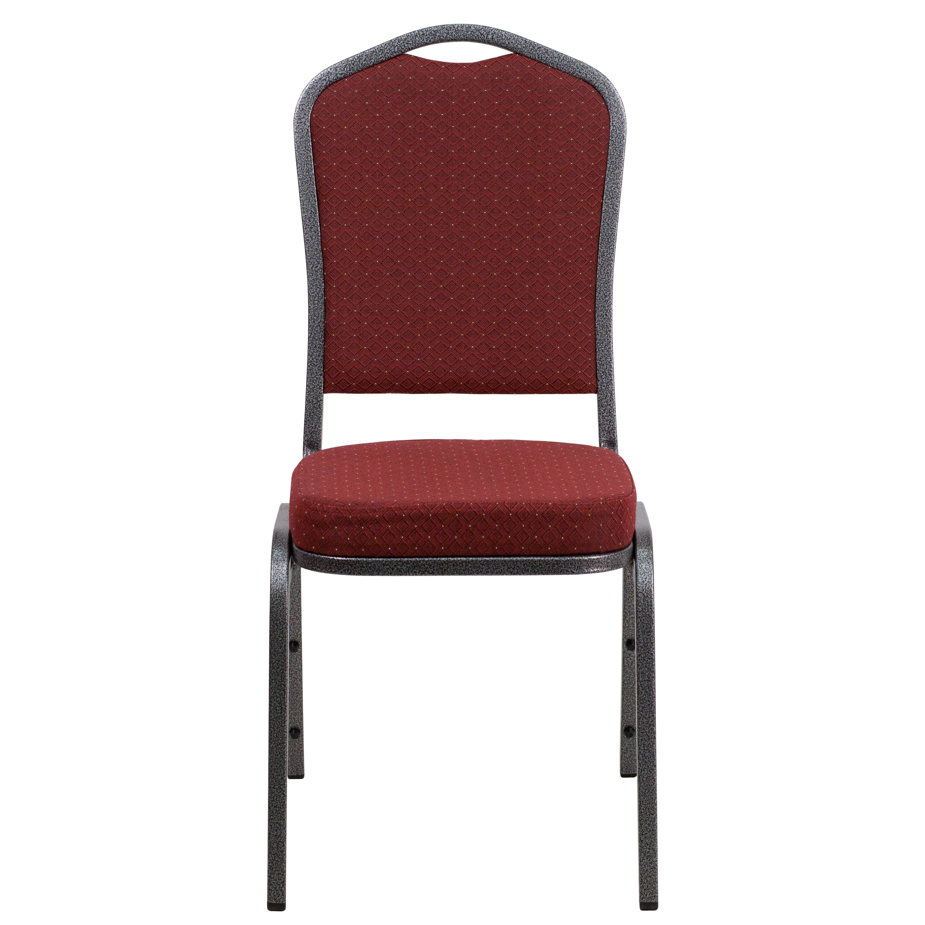 Alt View 6. Emma + Oliver - Crown Back Stacking Banquet Dining Chair - Burgundy Patterned Fabric/Silver Vein Frame.