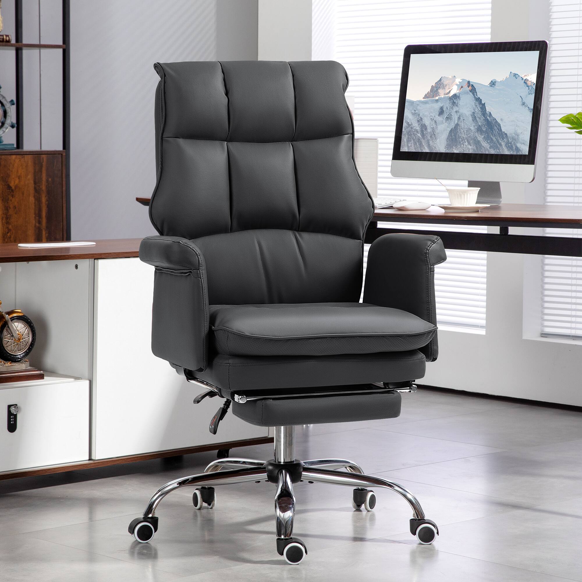 Alt View 7. Homcom - Reclining Executive Chair with Footrest and Swivel Base - Black.