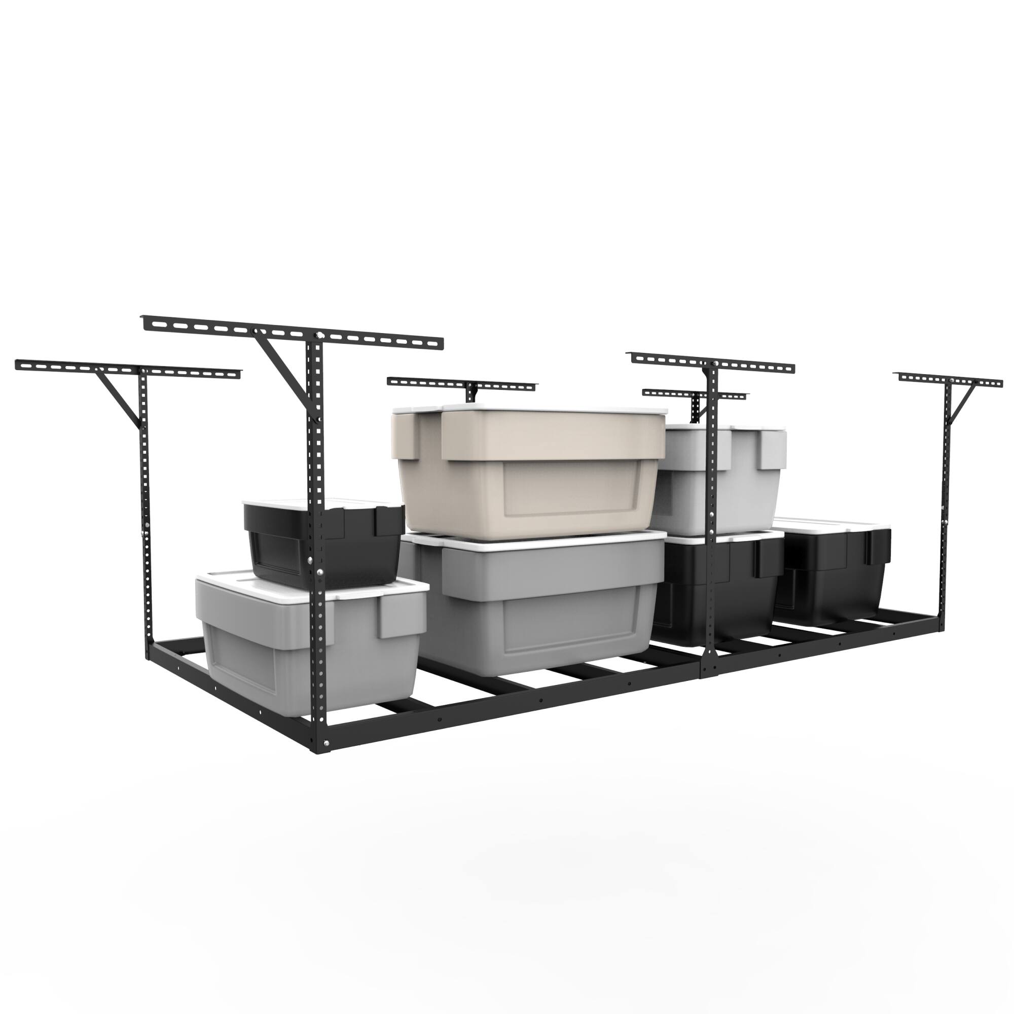 Angle. Fleximounts - Max Series Frame Only 48 in. W x 96 in. D x 24 - 40 in. H Heavy Duty Ceiling Mounted Overhead Garage Storage Rack - Black.