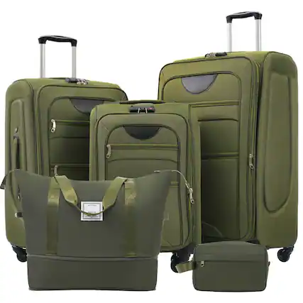 Front. Ecooso - Softside Expandable Luggage 3 Piece Set with Duffel Bag, Upright Spinner Suitcase Lightweight Travel Set - Army Green.