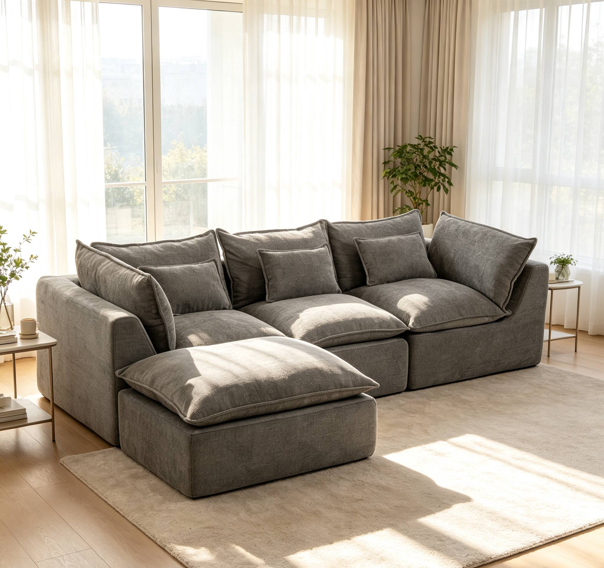 Angle. Whisen - 3-SeatOversized Modular Sectional Sofa with Ottoman for Living Room and Apartment - Antique Grey.