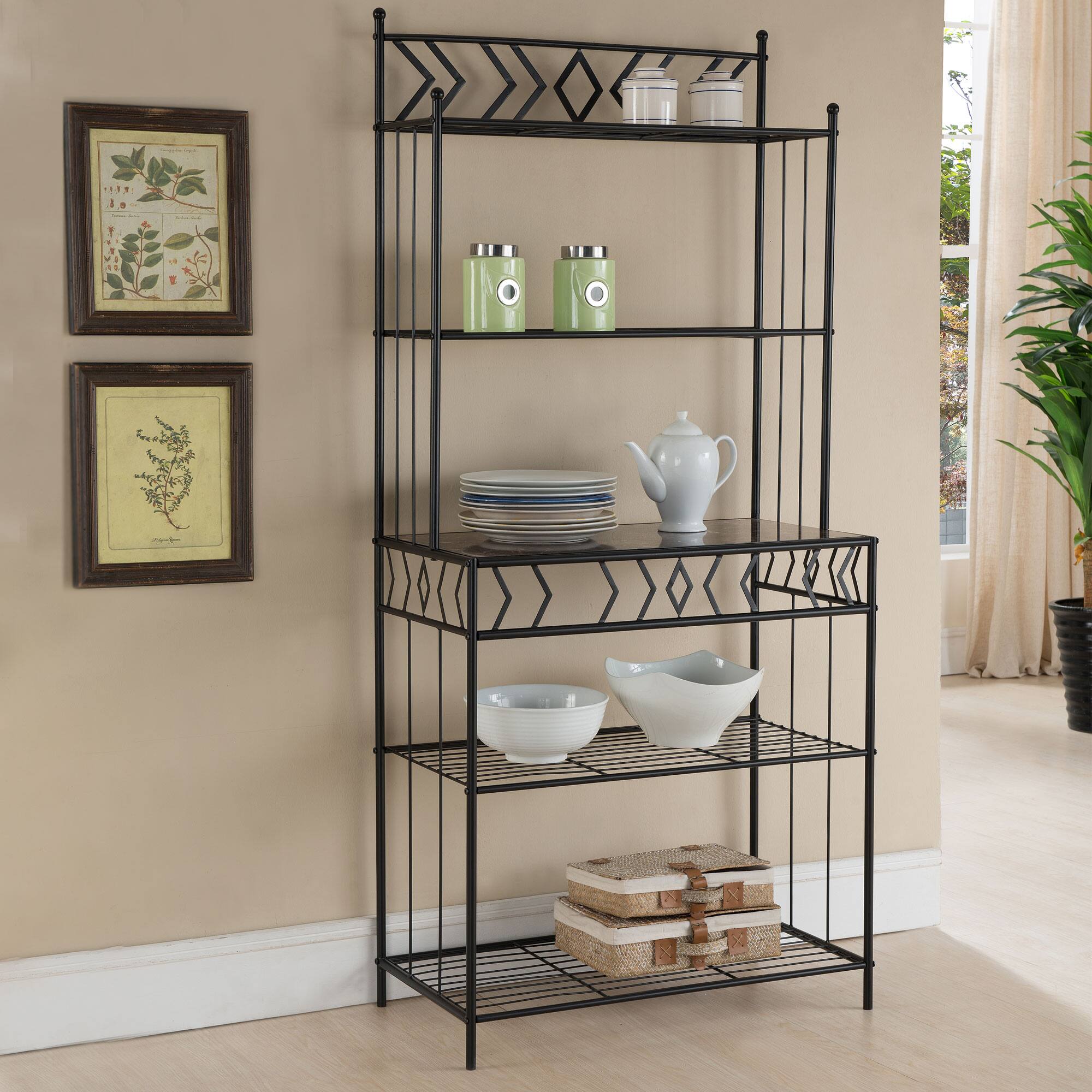 Angle. Kings Brand Furniture - Kings Brand Furniture 5-Tier Standing Kitchen Bakers Rack for with Storage Microwave Stand, Metal Frame - Black.