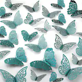 Zulay Kitchen - Zulay Home Removable DIY 3D Butterfly Wall Decor - 48pcs Butterfly Decor with 3 Wing Designs - Metallic Turquoise
