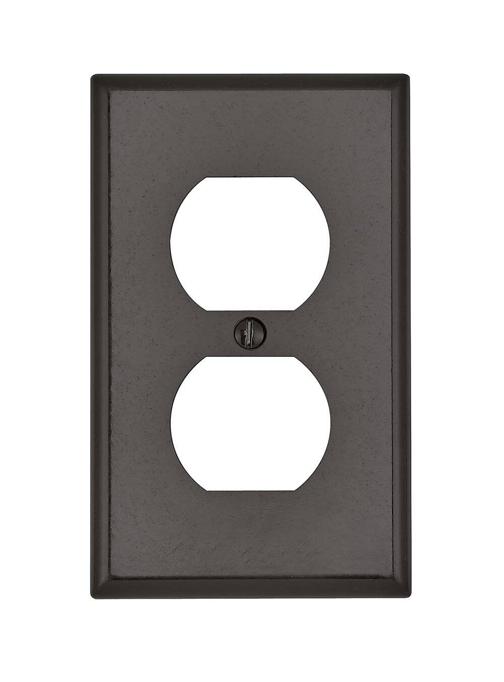Front. Leviton - Leviton Brown 1 gang Thermoset Plastic Duplex Wall Plate 1 pk (Case of 25) - Brown.