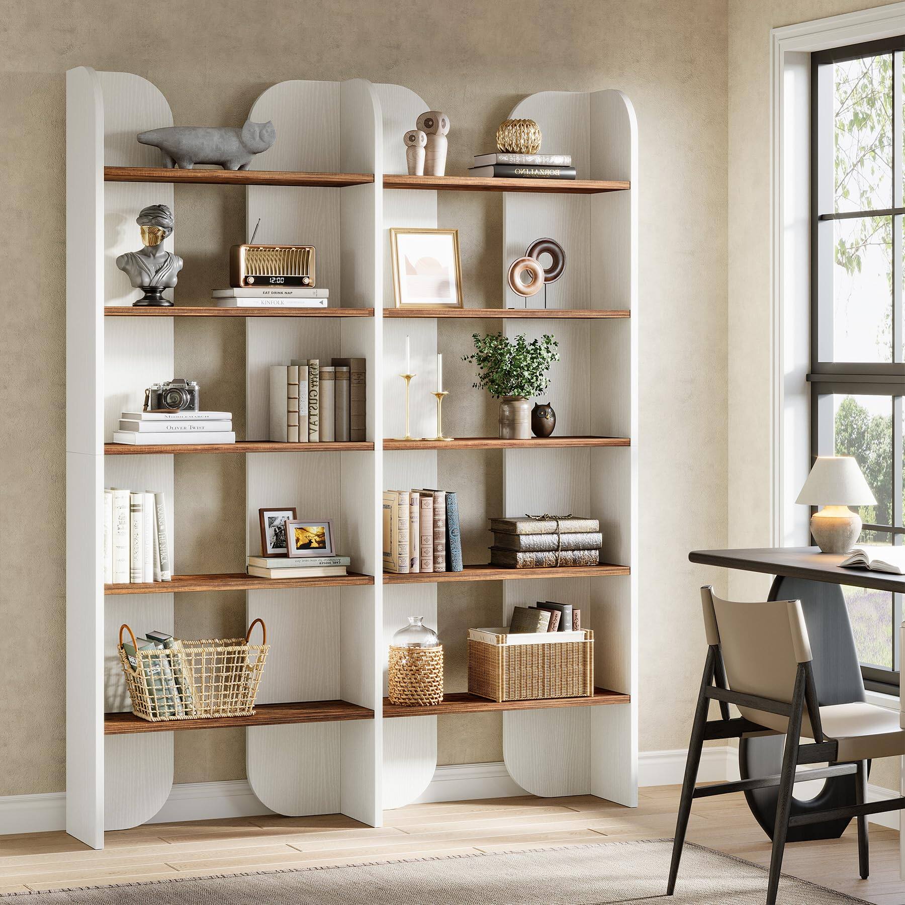 Tribesigns 5 Tier Farmhouse Bookshelf, 70.87 Inch Tall Double Wide ...