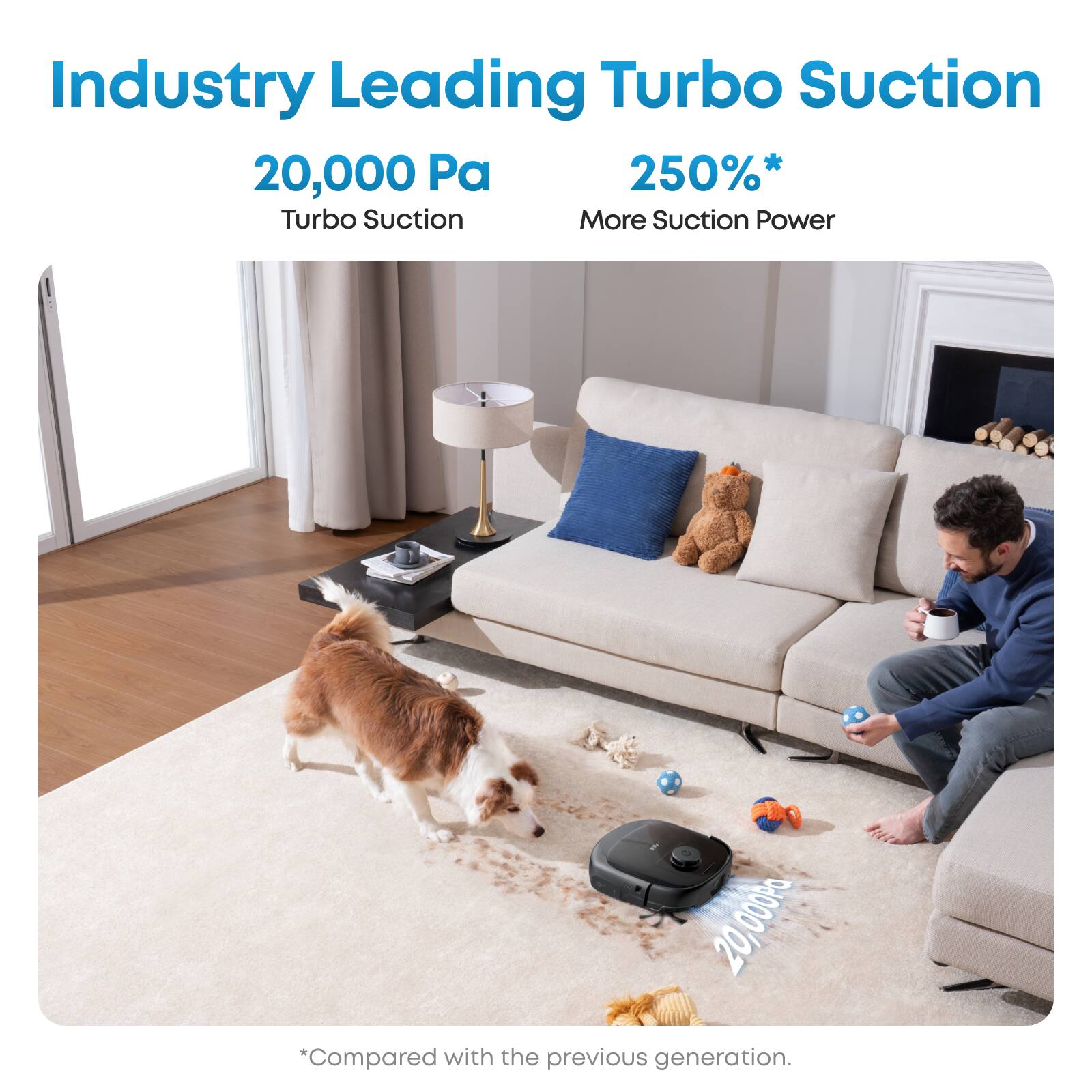 Industry Leading Turbo Suction  
20,000 Pa  
250%* More Suction Power  
*Compared with the previous generation.