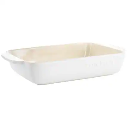 Front. Crockpot - Crockpot Artisan 4 Quart Rectangular Stoneware Bake Pan in Cream - Cream.