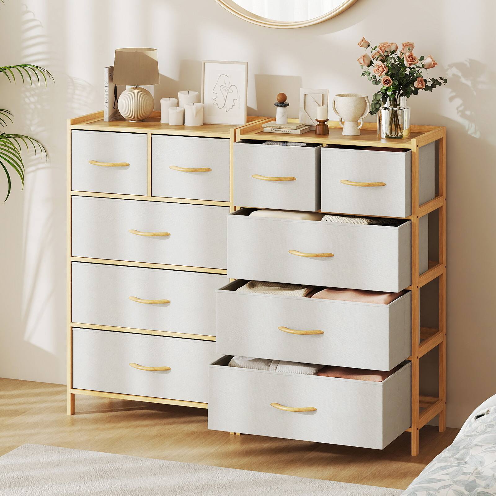 Gymax 5 Drawer Bamboo Chest of Drawers Storage Organizer Unit for
