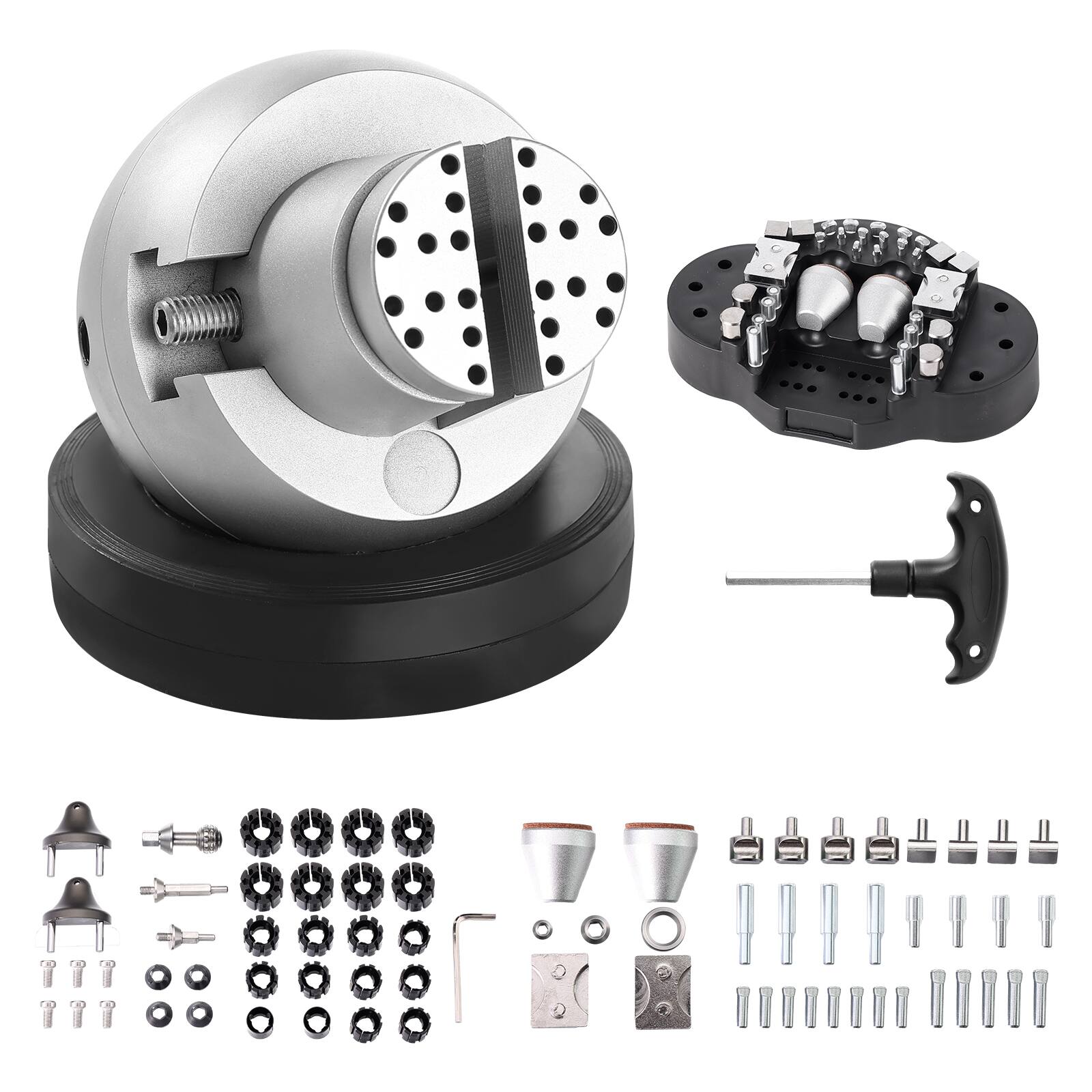 Alt View 5. VEVOR - Ball Vise, 5" Engraving Setting Tool, 360° Rotation Engraving Block Vise, 69 PCS Attachment Jewelry Engraving Block - Black;Silver.
