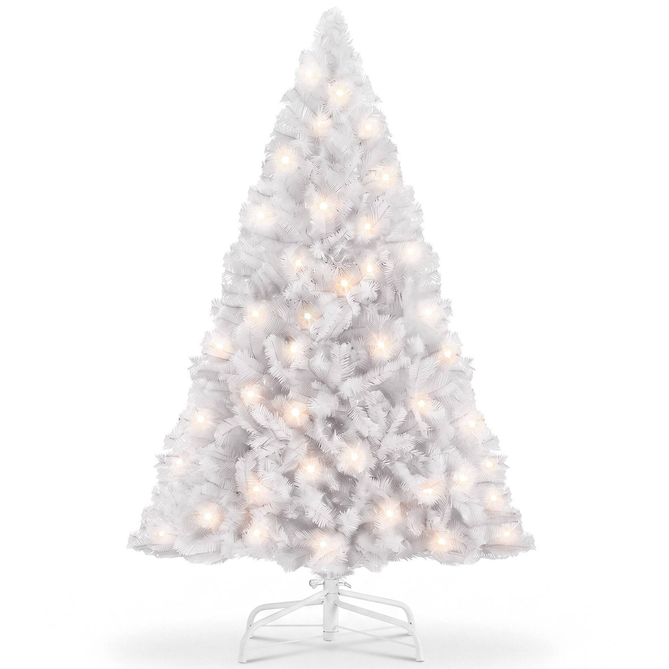 Front. Sweetcrispy - Pre-lit Hinged Artificial Christmas Tree with Warm White LED Lights - White.