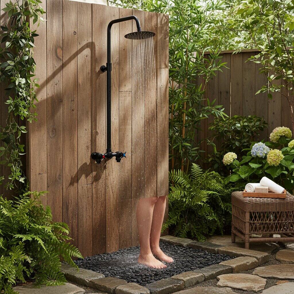 Alt View 2. Dazzed Corner - Outdoor Shower Kit,Rainfall Shower Head - Matte Black.