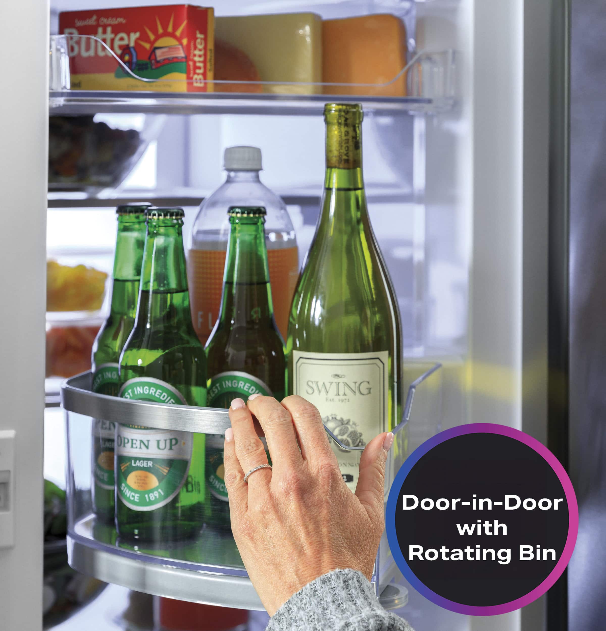 Sed am Butter 1 Butter AESROVE F ING 1S INGREDI ST INGREDIE REST PEN OPEN UP LAGER INCE SINCE Bi SINC 1891 - SWING Eat 1"8 INN Door-in-Door with Rotating Bin.