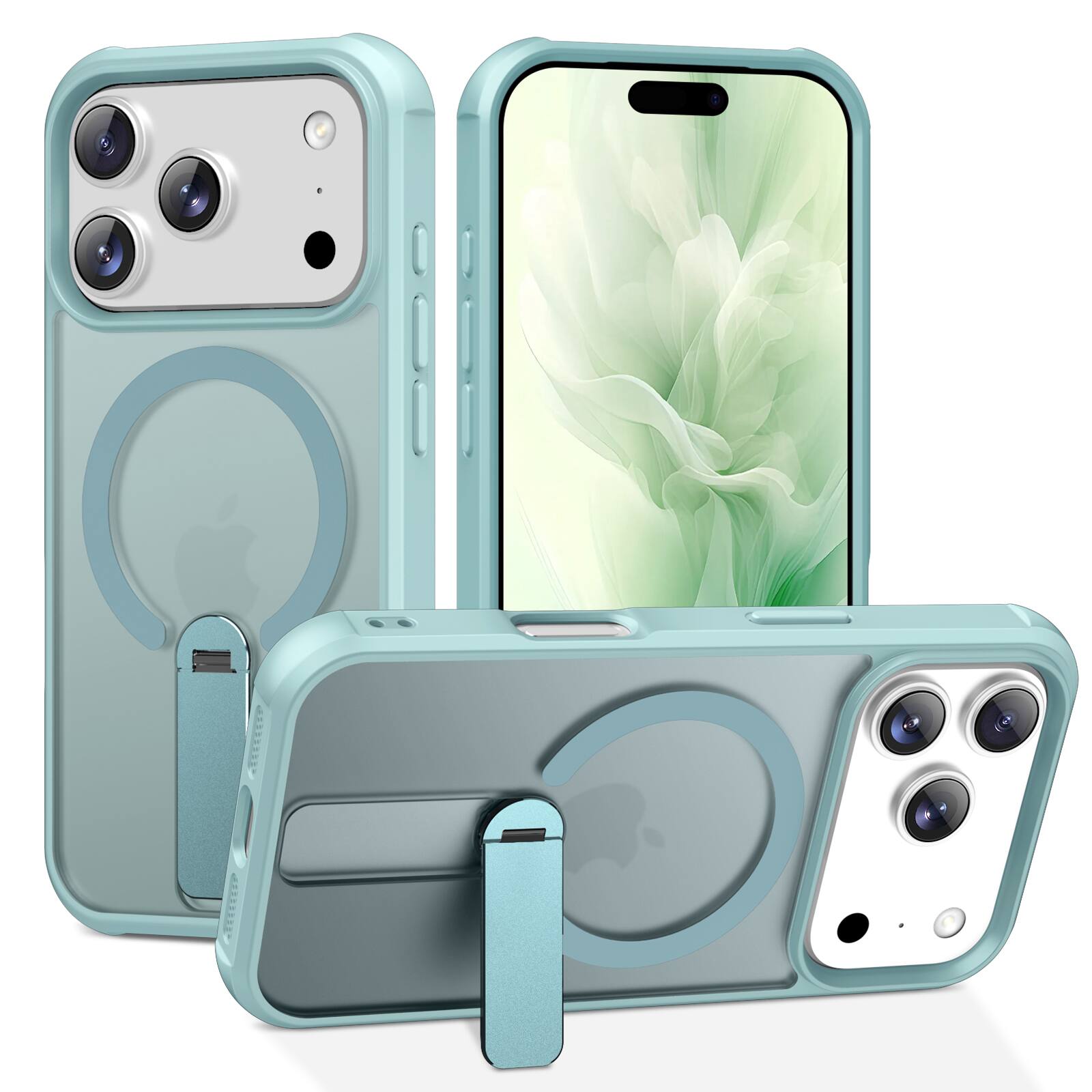 Front. Dteck - Rugged Magnetic Case For iPhone 18 Pro Max,Compatible With Magsafe Accessory, Shockproof Matte Foldable Kickstand Cover - Blue.