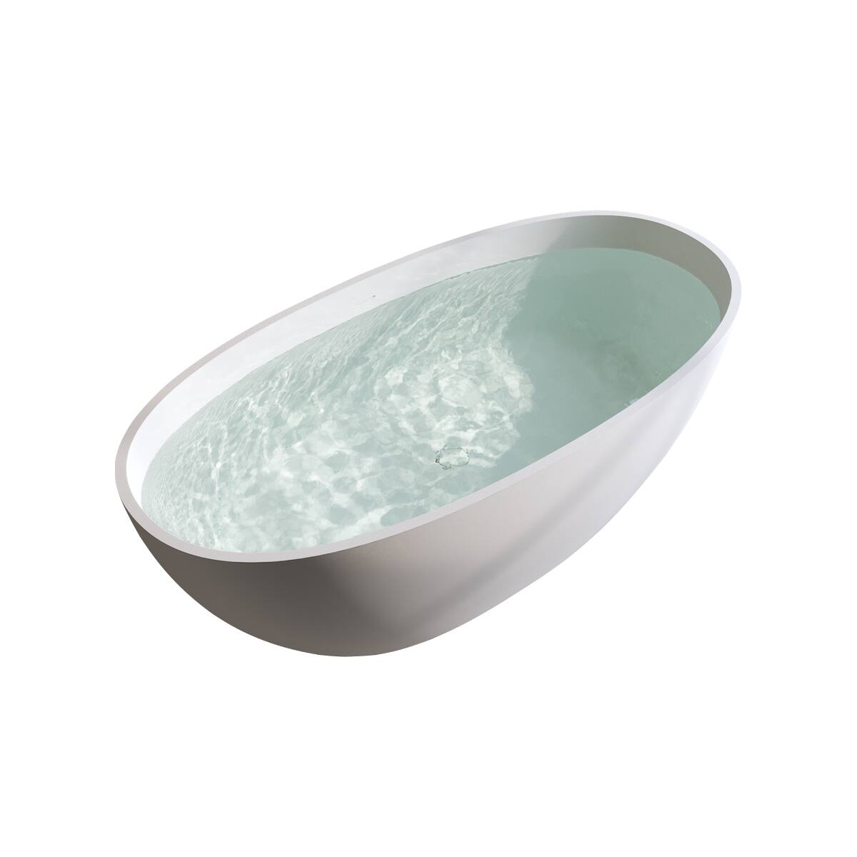 Alt View 6. Loheer - Loheer 66.9 in Solid Surface Freestanding Soaking Bathtub Matte White Oval Tub with Overflow Drain - Matte White.