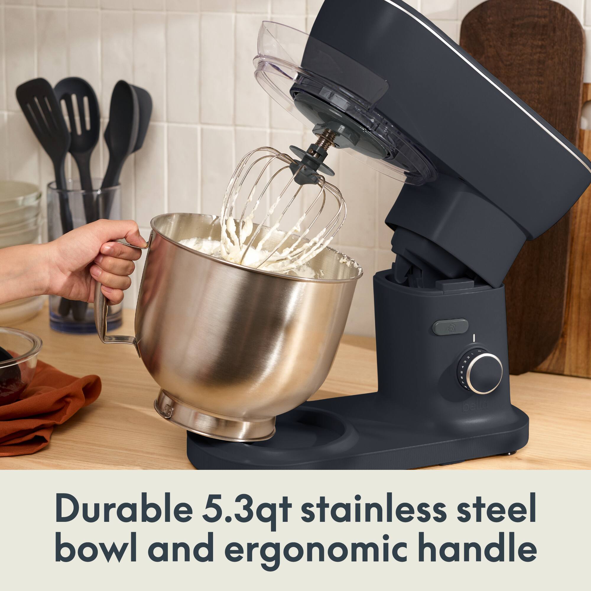 Durable 5.3qt stainless steel bowl and ergonomic handle