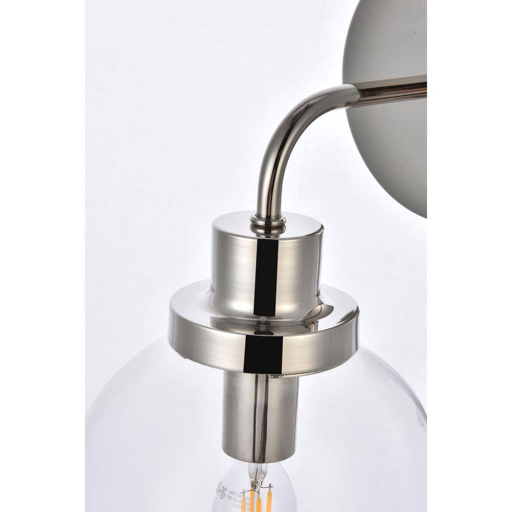 Back. Living District - Hanson 1 light bath sconce in polished nickel with clear shade - Polished Nickel And Clear Shade.