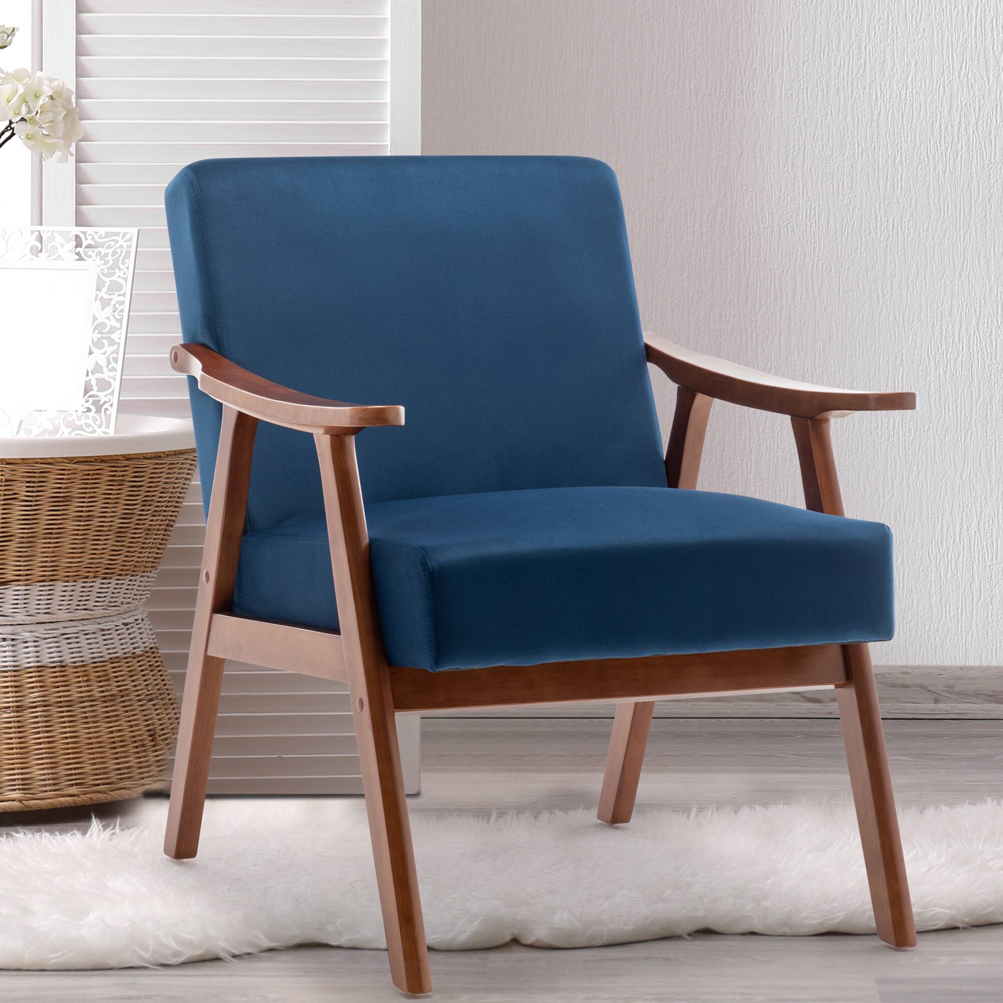 Alt View 1. Ecooso - Mid-Century Modern Wingback Chair with Solid Wood Frame, Extra-Thick Backrest, Accent Chair for Bedroom or Living Room - Blue.