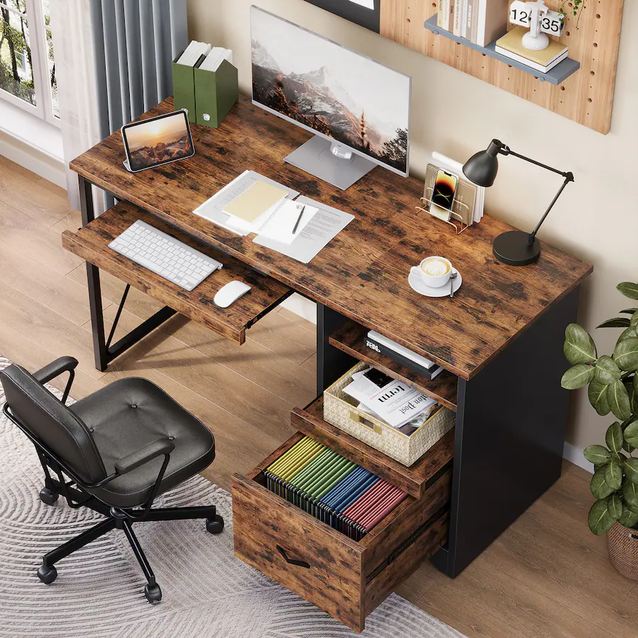 Bestier 47 inch Computer Reversible Desk with File and Storage Drawers ...