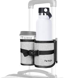 Perilogics - Travel Cup Holder for Luggage – Holds 2 Drinks and Essentials, Perfect for Airport and On-the-Go Use - Light Gray