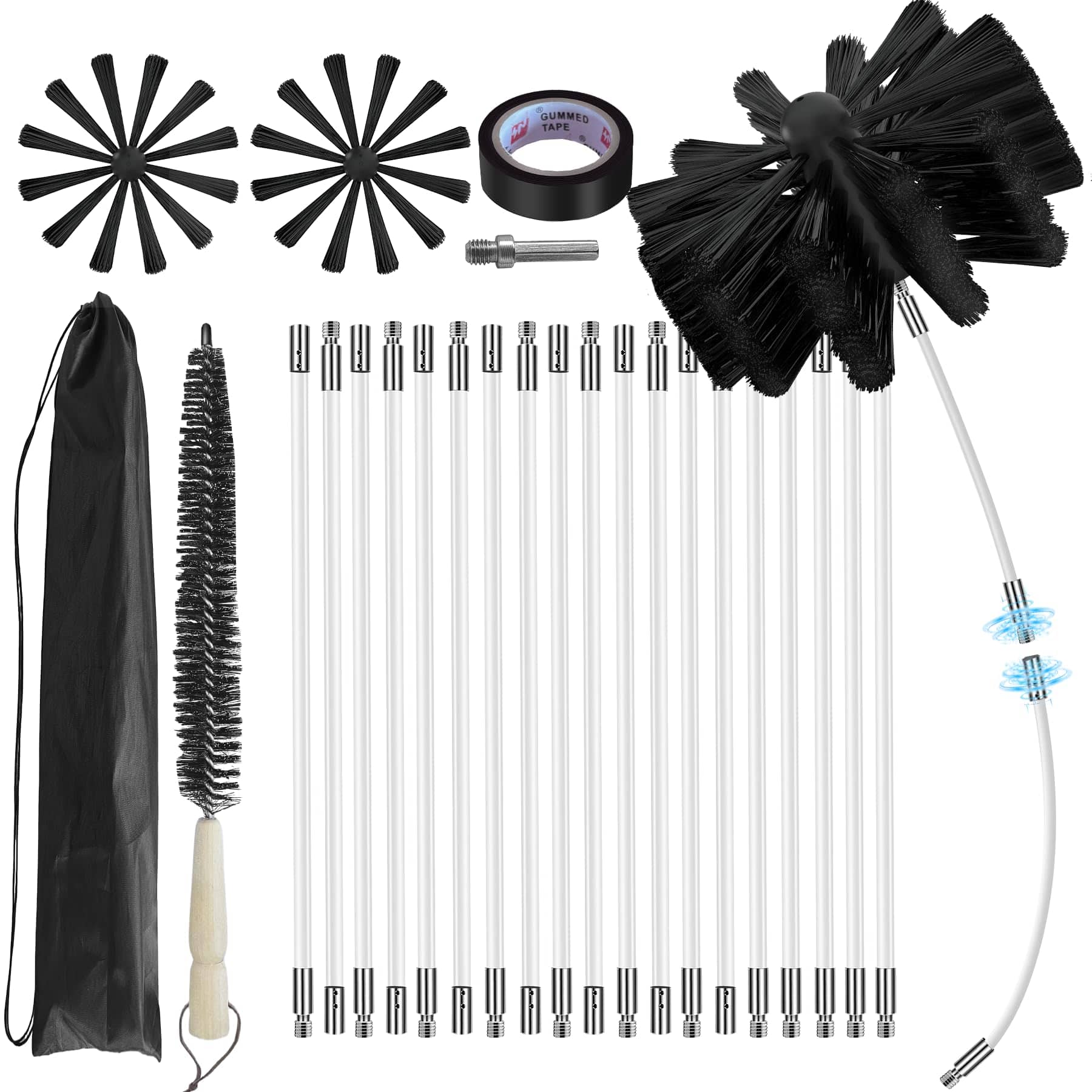 JETRANSPORT - 30feet Chimney Sweep Kit 8 In Brush Head Dryer Vent Cleaner Sweep&chimney Cleaning Rotary System For - Regular 25Feet