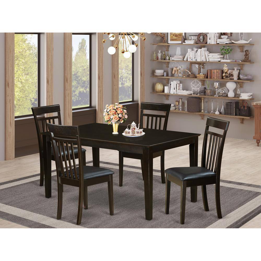 Back. East West Furniture - 5 Pc Dining room set for 4-Dining Table Top and 4 Dining Chairs - Cappuccino.