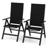 Costway 2 PCS Patio Folding Chair Outdoor Chairs with Padded Seat, Adjustable Backrest - Black - Front_Zoom