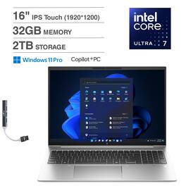 HP - EliteBook 860 Laptop 16.0 WUXGA (Intel Ultra 7 155U, 32GB DDR5, 2TB PCIe SSD, Win 11 Pro) w/USB Hub - Silver