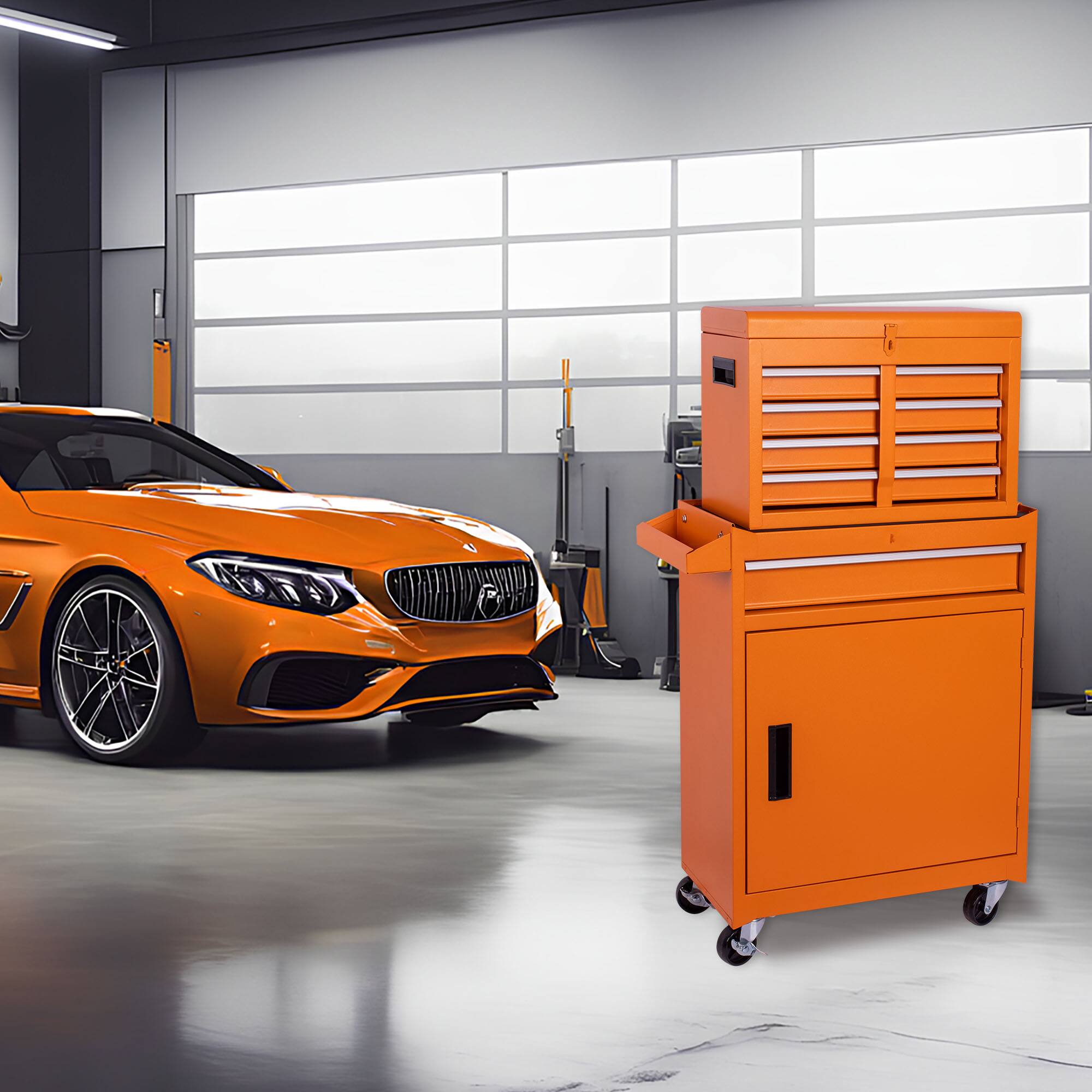 Back. APRILSOUL - 5-Drawer Rolling Tool Storage Cabinet with Detachable Top Tool Box Liner Universal Lockable Wheels Adjustable Shelf - Orange.