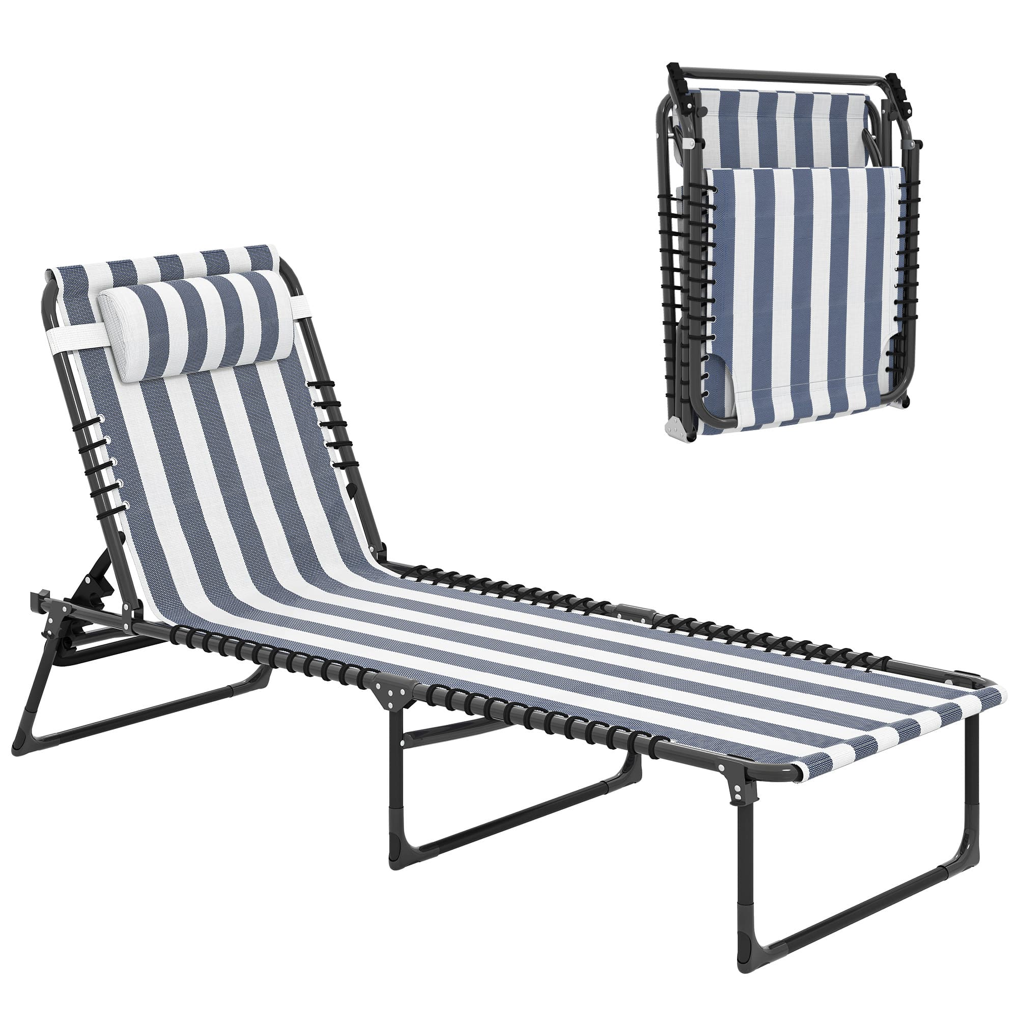 Outsunny - Folding Chaise Lounge Chair, Patio Sun Tanning Chair, Outdoor Chaise Lounger with 4-Position Reclining Back - Blue and White