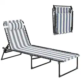 Outsunny - Folding Chaise Lounge Chair, Patio Sun Tanning Chair, Outdoor Chaise Lounger with 4-Position Reclining Back - Blue and White