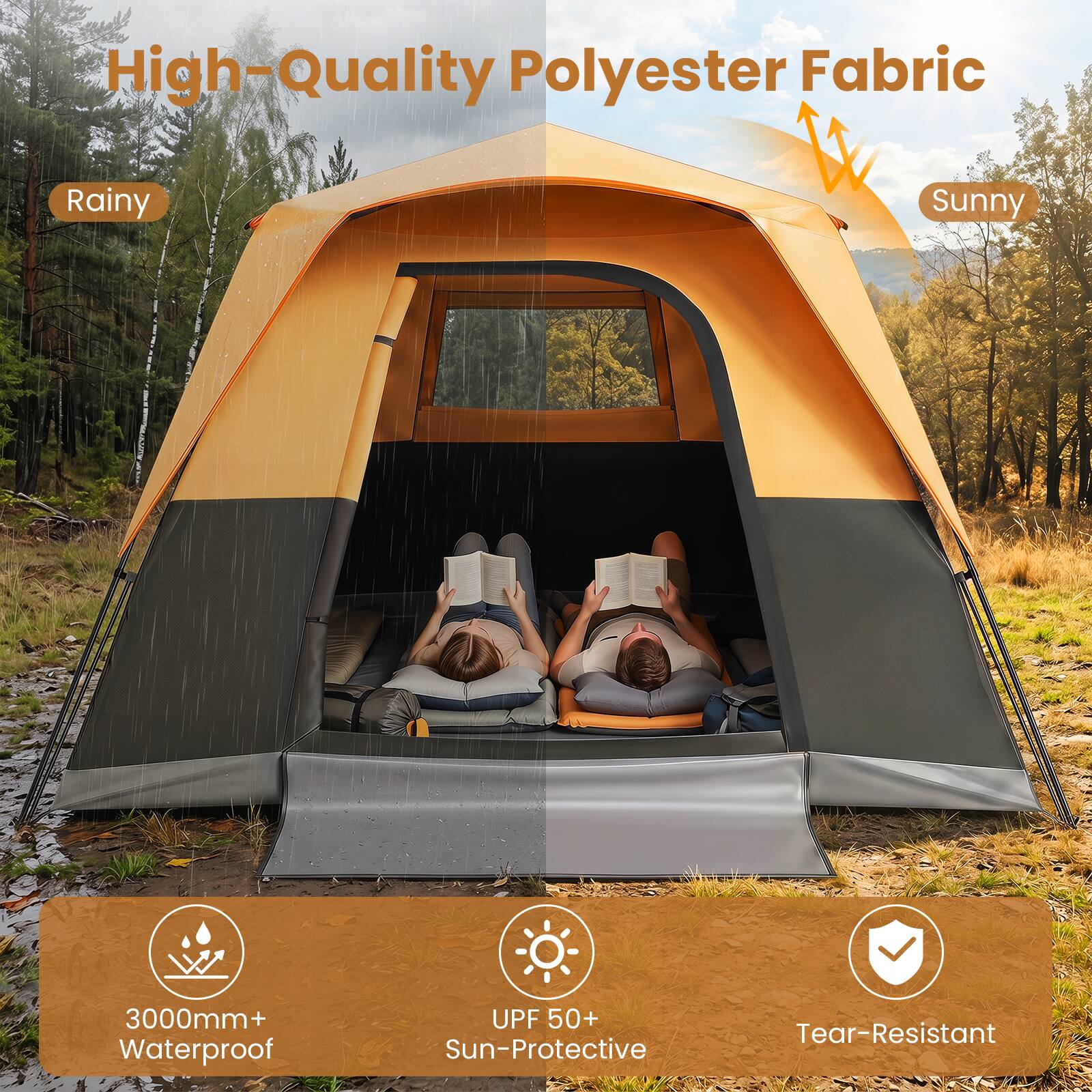 High-Quality Polyester Fabric

Rainy Sunny

3000mm+ Waterproof UPF 50+ Sun-Protective Tear-Resistant