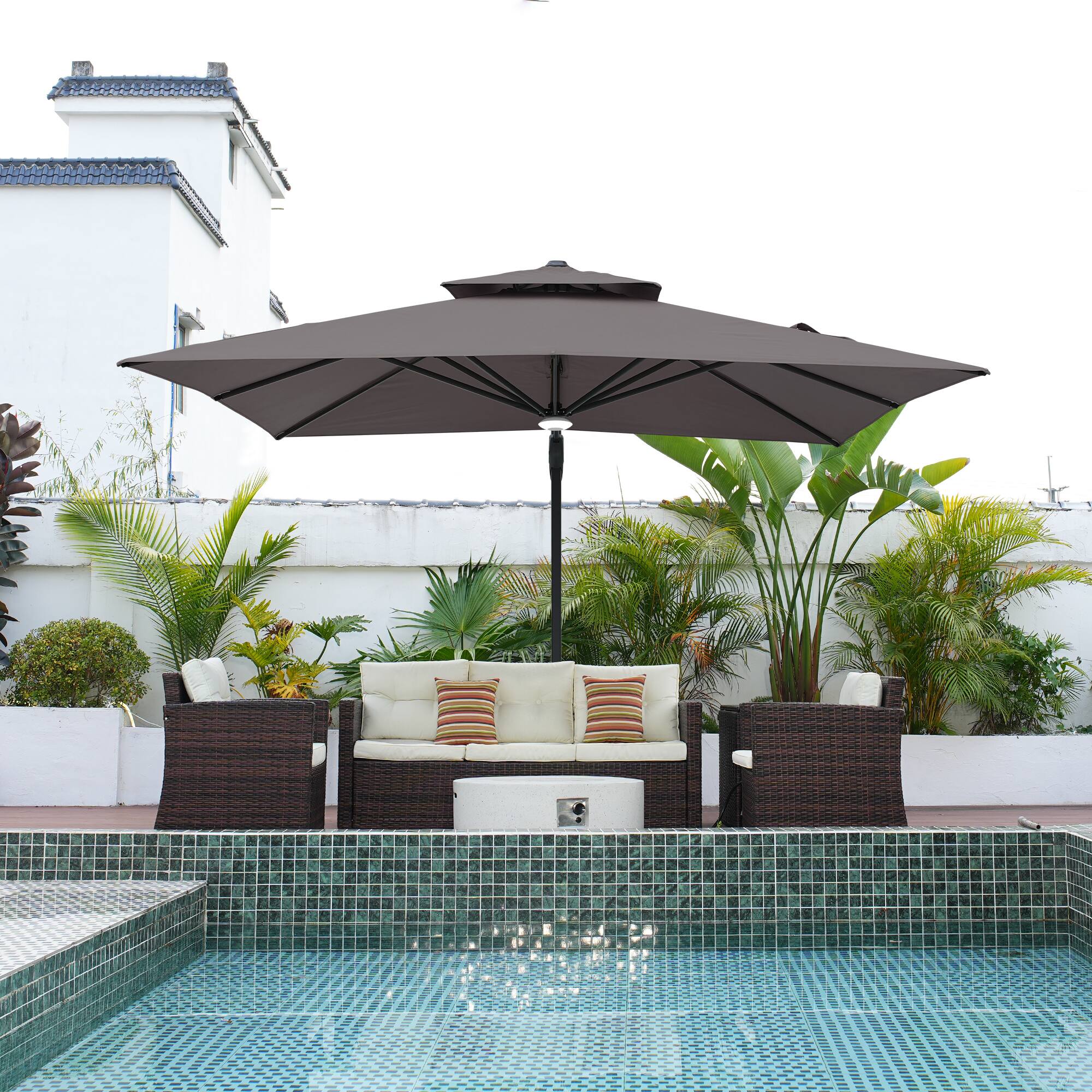 Alt View 4. Mondawe - 10 x 10ft Square Cantilever Umbrella with Base & Bluetooth Audio Atmosphere Light - Dark Grey.