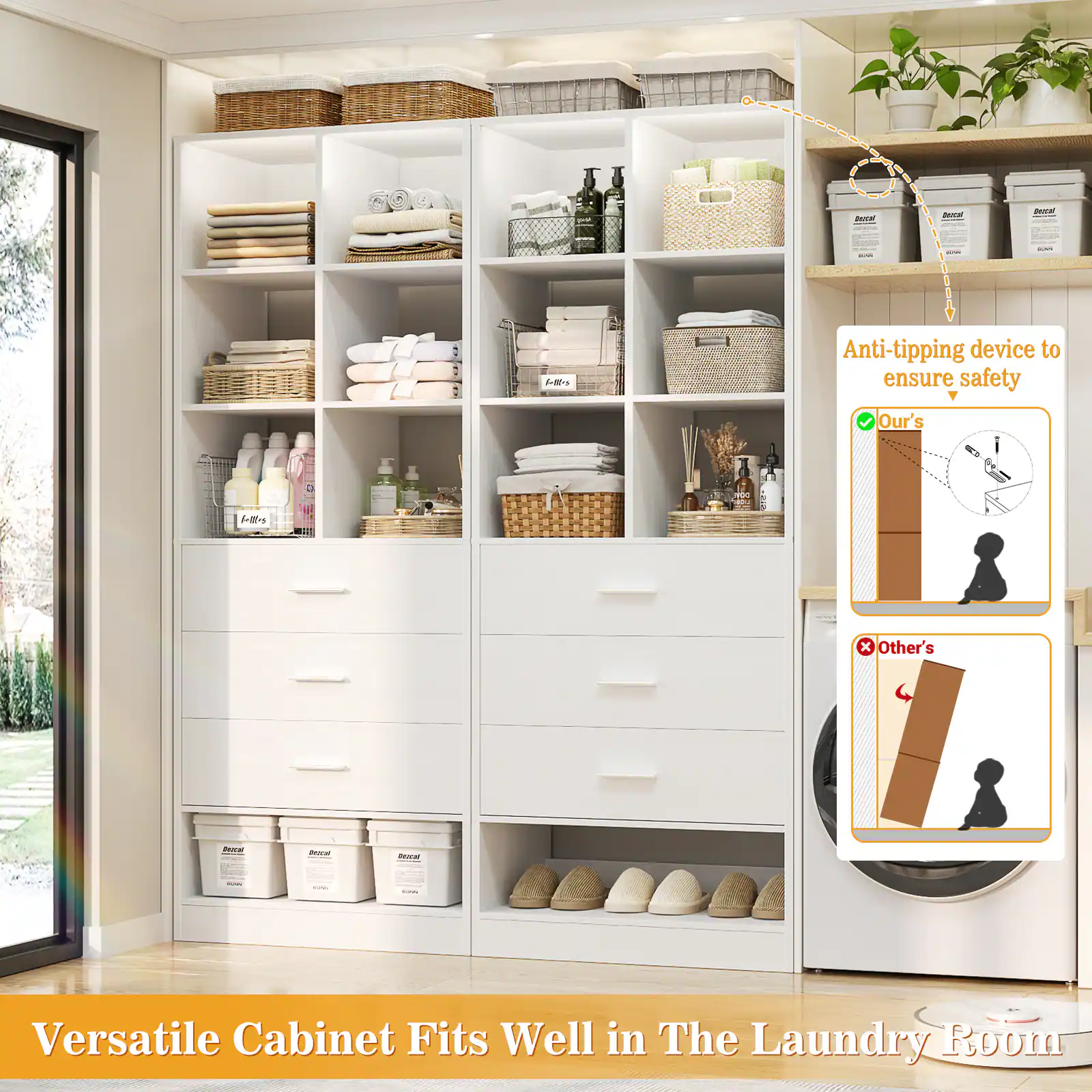 Anti-tipping device to ensure safety

Our's

Other's

Versatile Cabinet Fits Well in The Laundry Room
