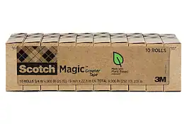 Scotch - Magic Tape Refill, 0.75" x 25 yds., 1" Core, Invisible, 10 Rolls/Pack - Greener Invisible Clear