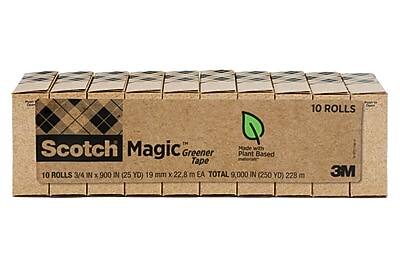 Scotch Magic Greener Tape  
Made with Greener Plant-Based Materials  

10 Rolls  
3/4 in x 900 in (25 YD)  
19 mm x 22.8 m EA  
Total 9,000 in (250 YD) 228 m  

3M