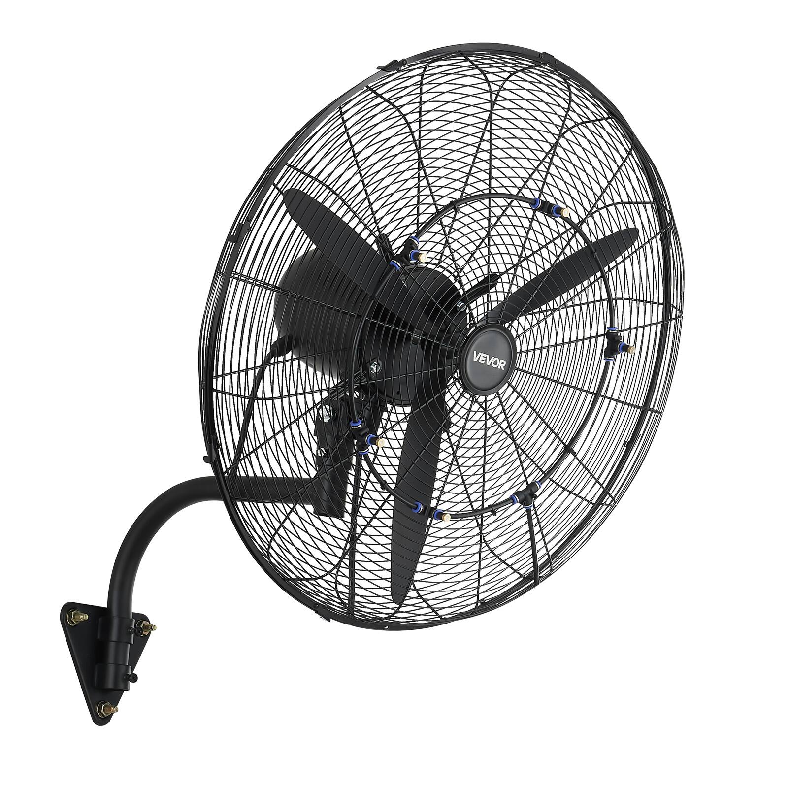 Alt View 5. VEVOR - Wall Mount Fan, 24 in Wall Mounted Hanging Fan with Oscillating & Mist, IP44-rated, 3-Speed, Powerful Air Reach - Black.