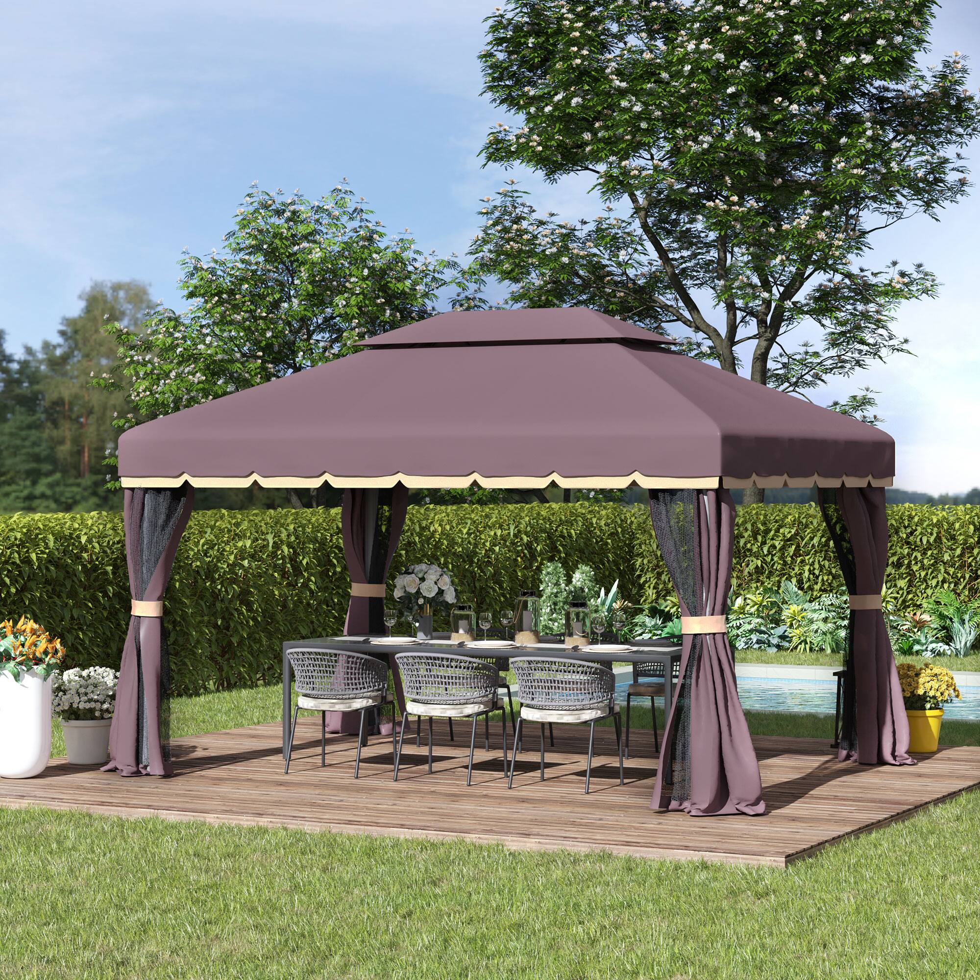 Alt View 1. APRILSOUL - Outsunny 10' x 13' Patio Gazebo Outdoor Gazebo Canopy Shelter with Netting and Curtains Coffee - Brown.