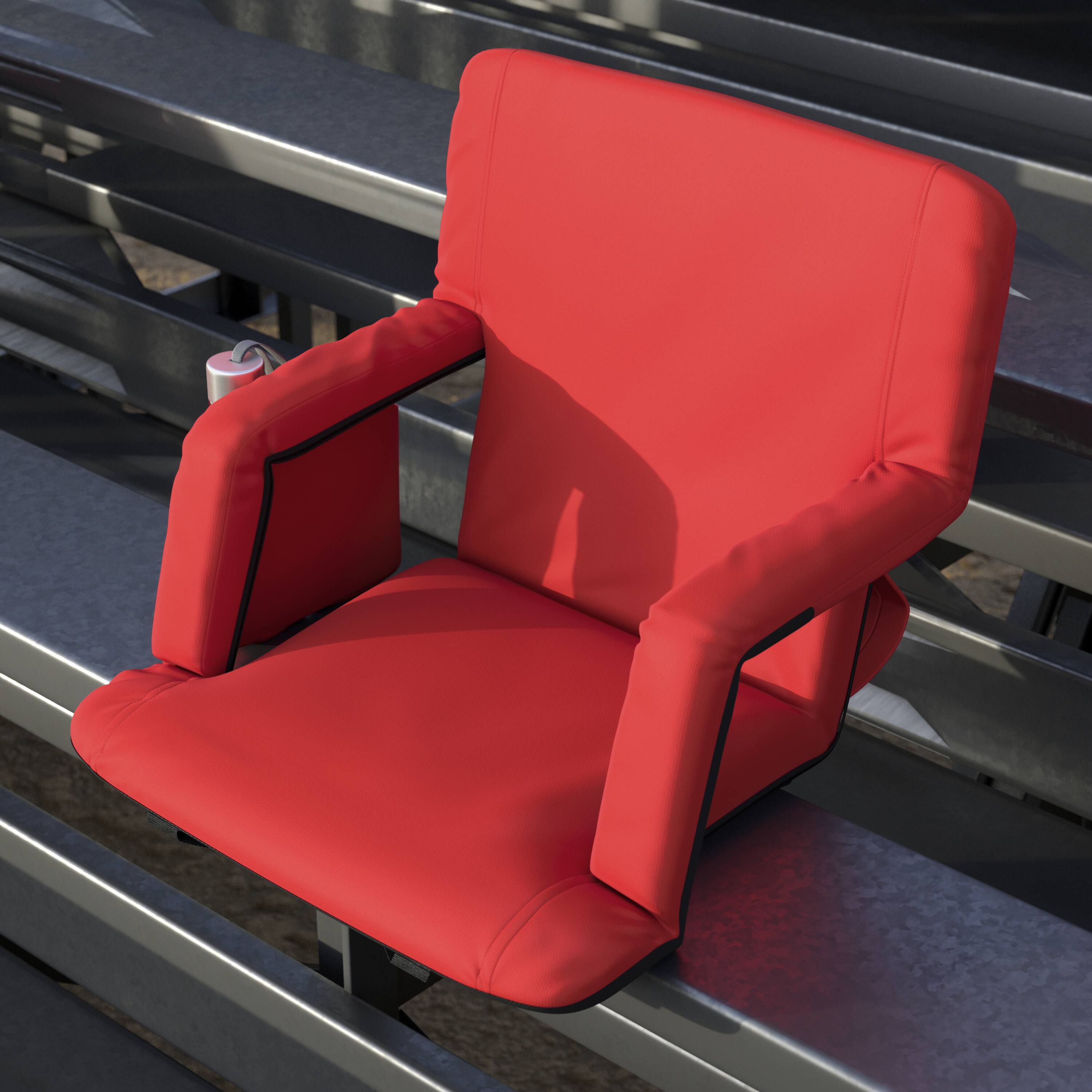 Alt View 3. Emma + Oliver - Folding Metal Stadium Chair with Padded, Reclining Back and Armrests - Red.