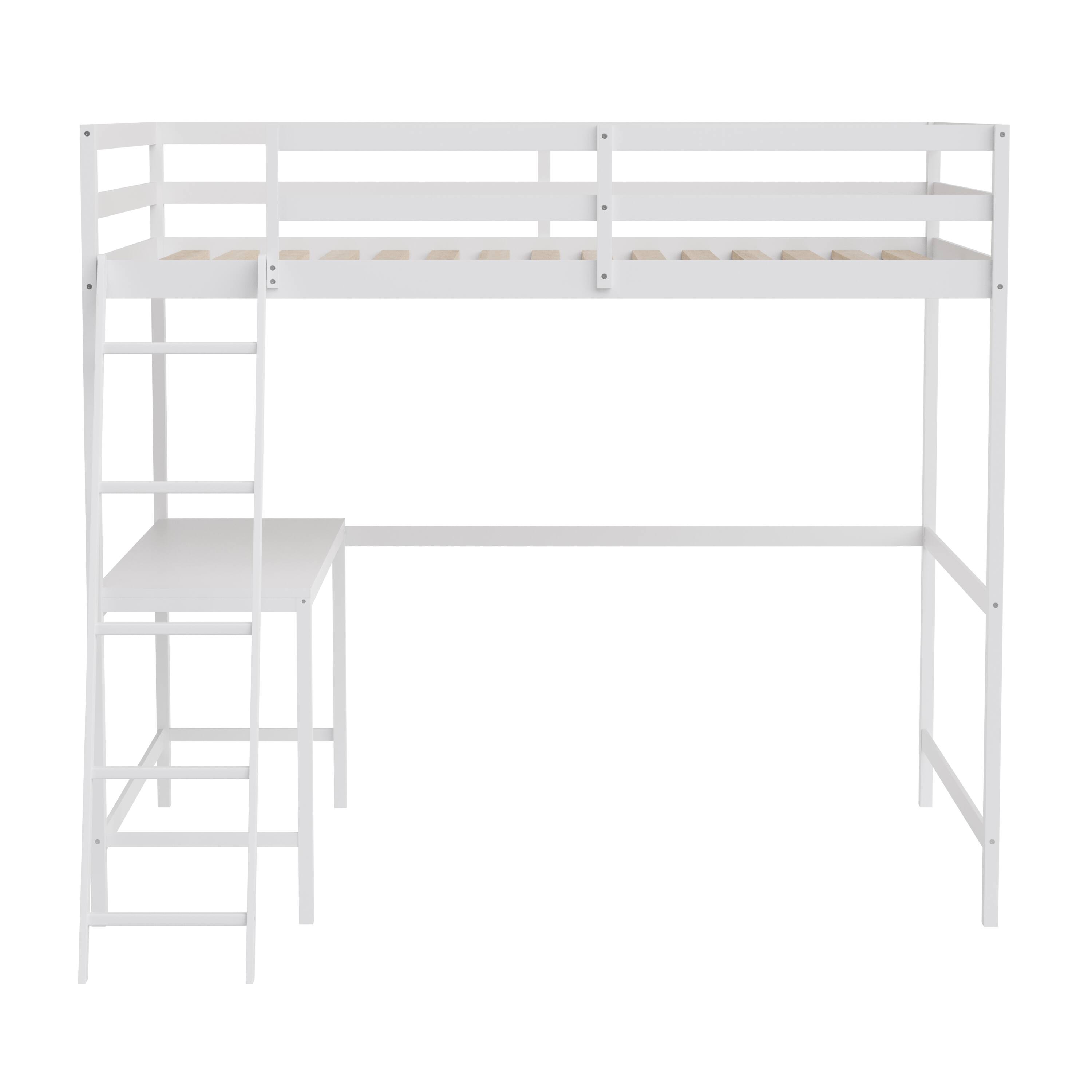 Alt View 3. Emma + Oliver - Wooden Loft Bed Frame with Integrated Desk and Ladder - White.