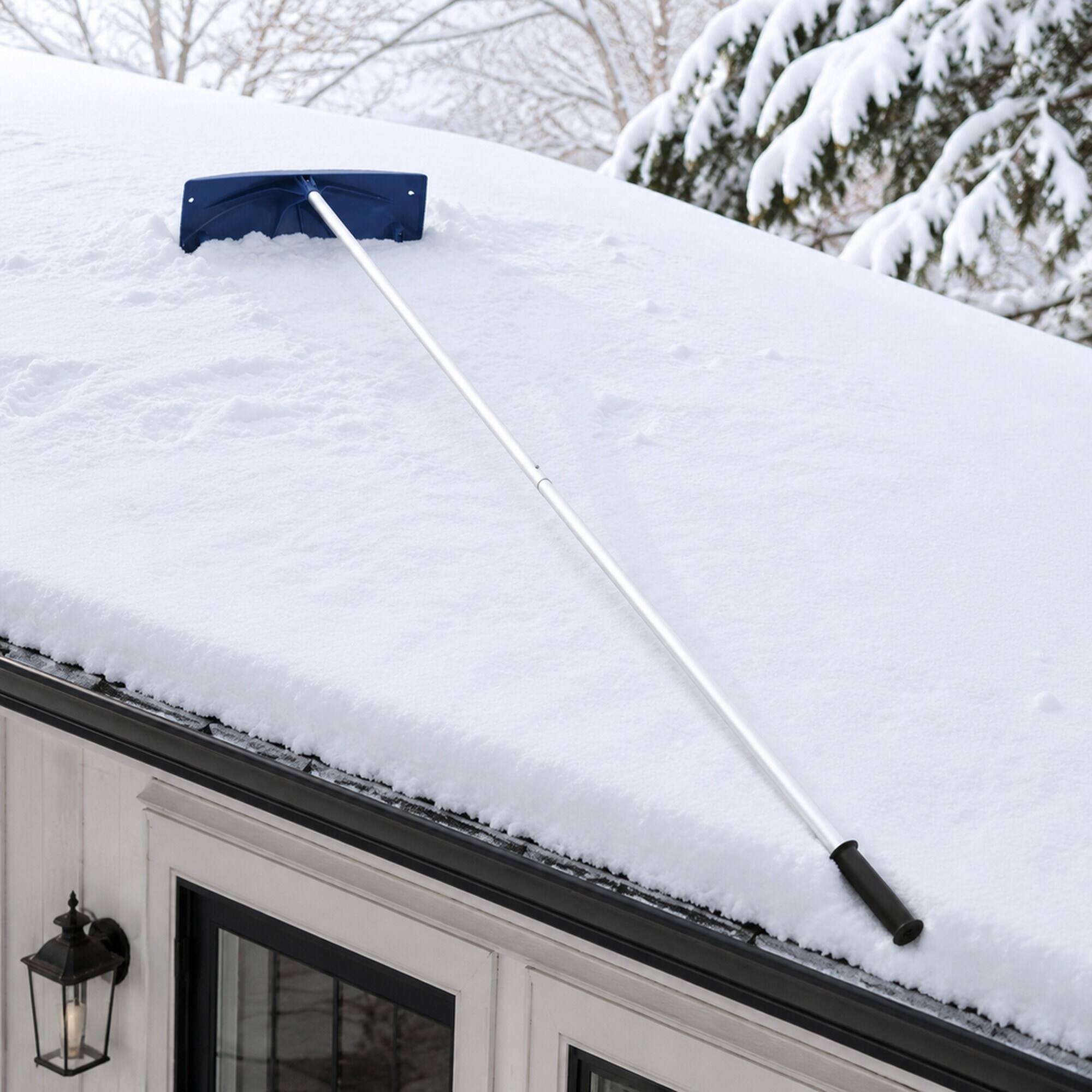 Alt View 1. RYHNUYNE - Snow Roof Rake, 24 in PP Plastic Blade, 3.8-18.2 ft Adjustable Handle, Rolling Wheels, Anti-Slip Grip - Navy+Silver.
