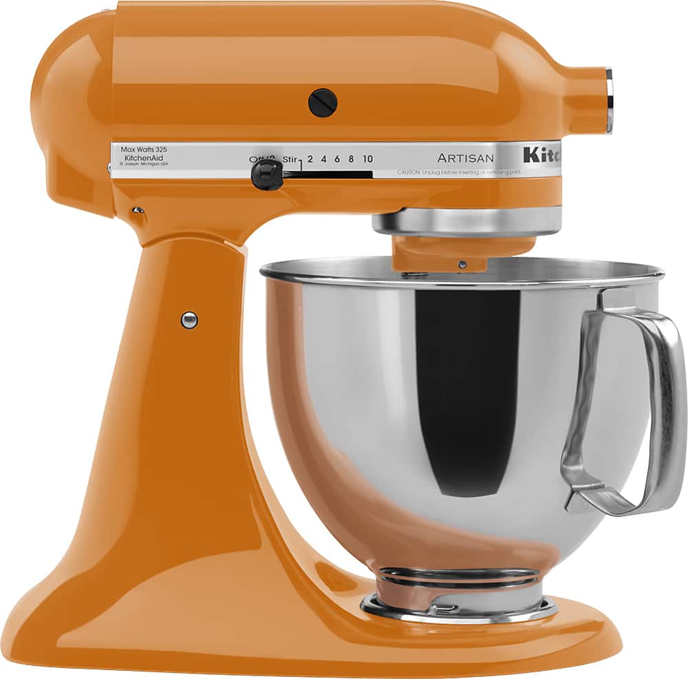 Angle. KitchenAid - KSM150PSTG Artisan Series Tilt-Head Stand Mixer - Tangerine.