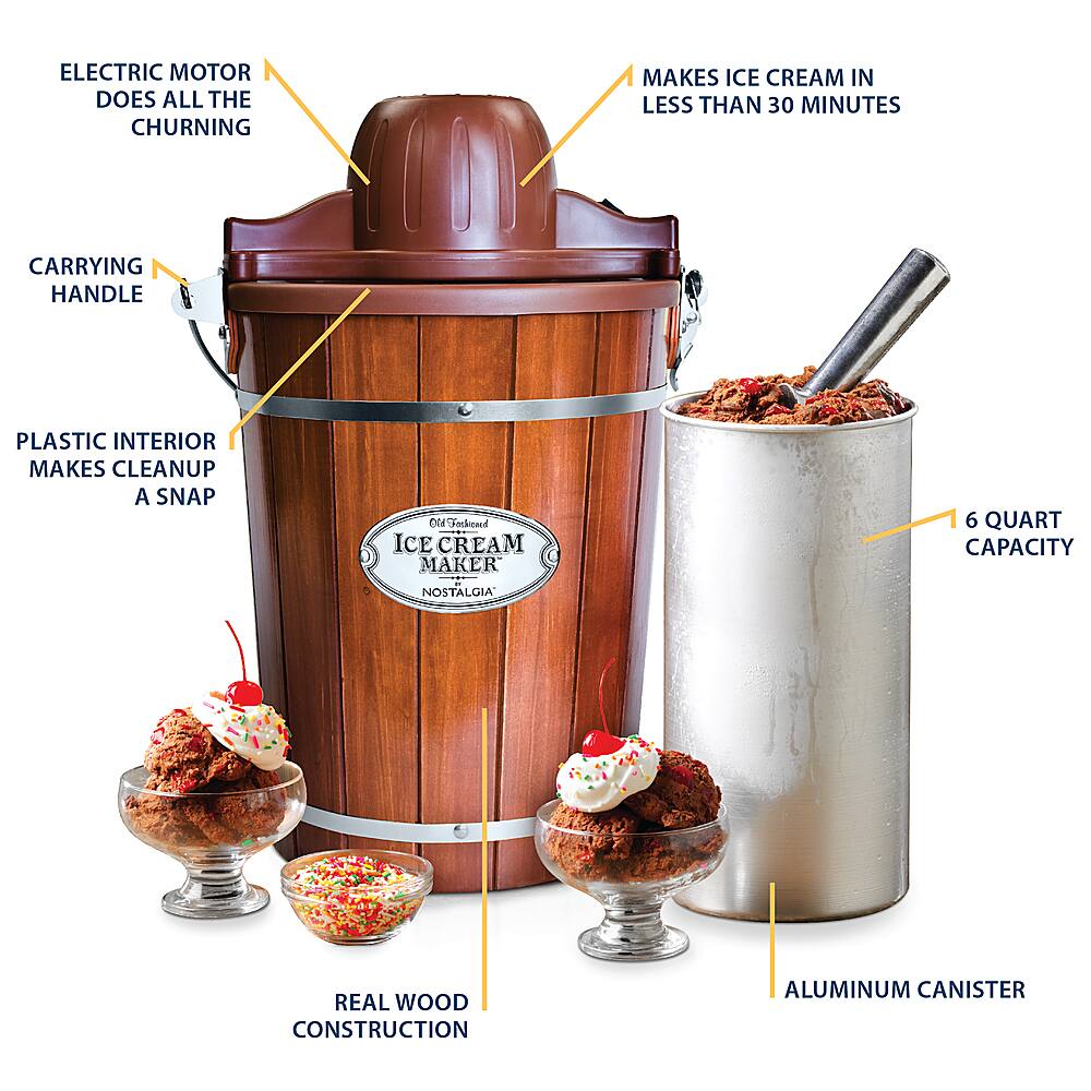 Alt View 15. Nostalgia - ICMP600WD 6-Quart Wood Bucket Ice Cream Maker - Woodgrain.