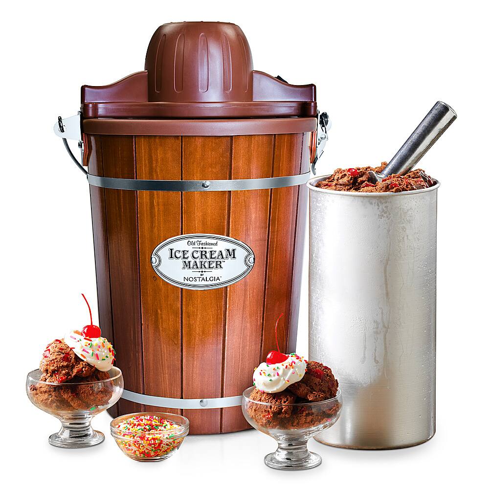 Left. Nostalgia - ICMP600WD 6-Quart Wood Bucket Ice Cream Maker - Woodgrain.