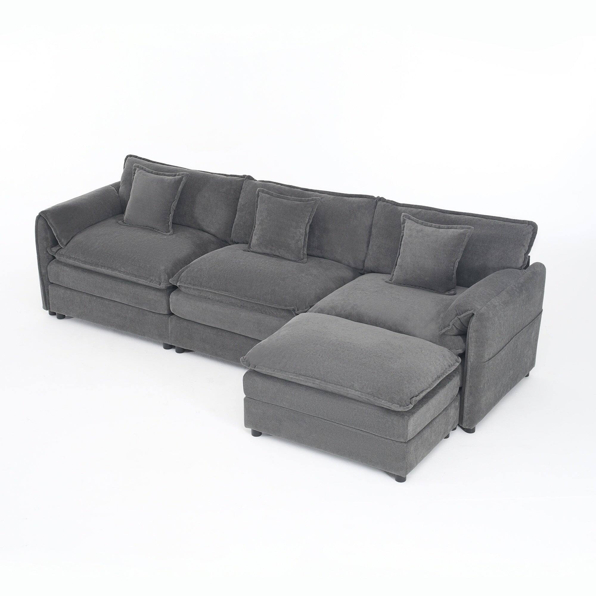 Alt View 1. Boyel Living - Modern Minimalist Grey Chenille Sofa with Side Storage Pockets 4-Seat - Grey.
