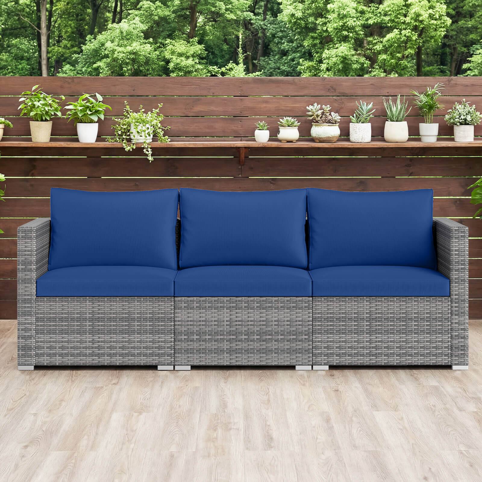 Alt View 1. Costway - Costway 3PCS Patio Sectional Sofa Set, PE Rattan Modular Couch Furniture Set with Cushions - Navy + Mix Gray.