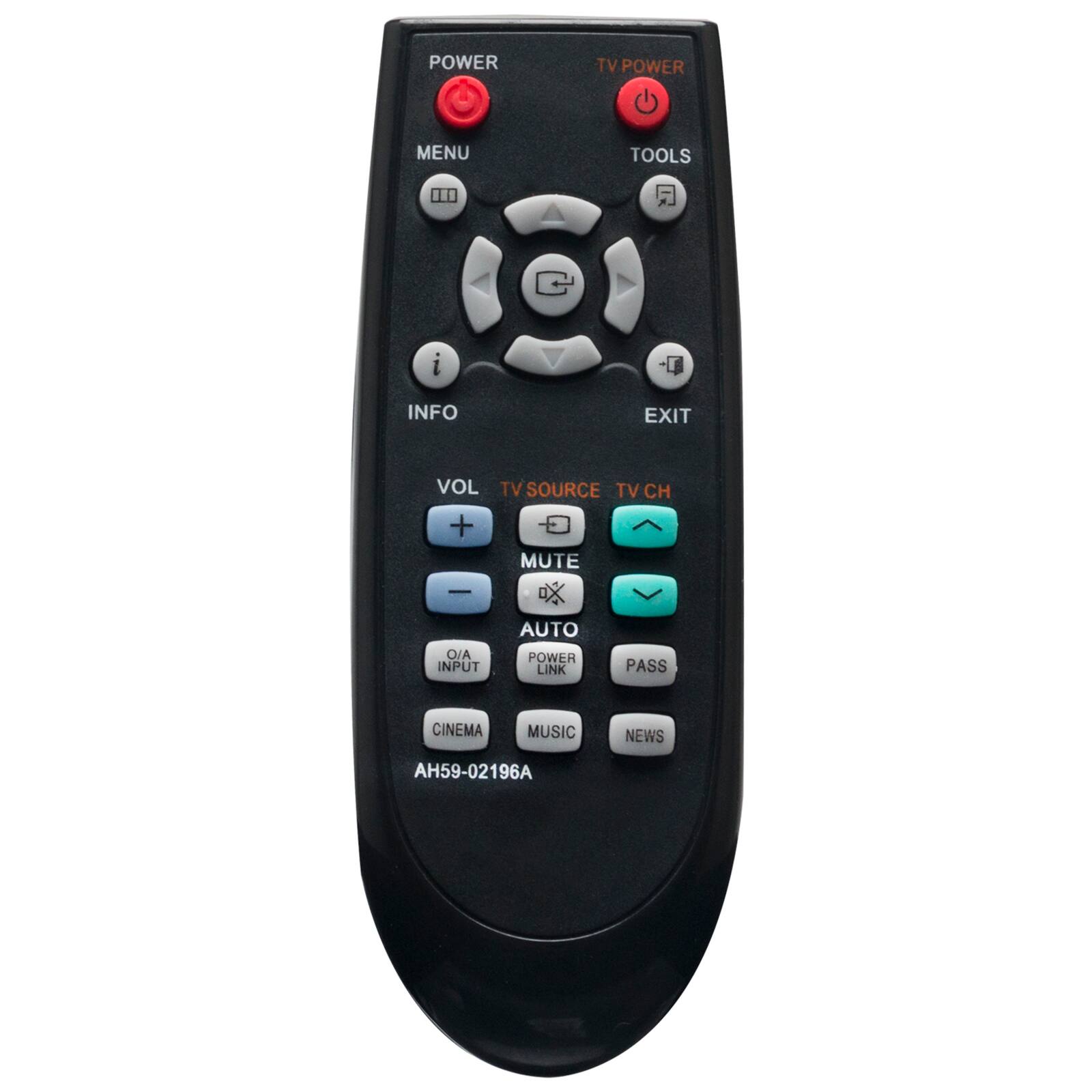 POWER TV POWER  
MENU TOOLS  
INFO EXIT  
VOL TV SOURCE TV CH  
MUTE AUTO  
CINEMA MUSIC NEWS  
O/A INPUT POWER LINK  
AH59-02196A