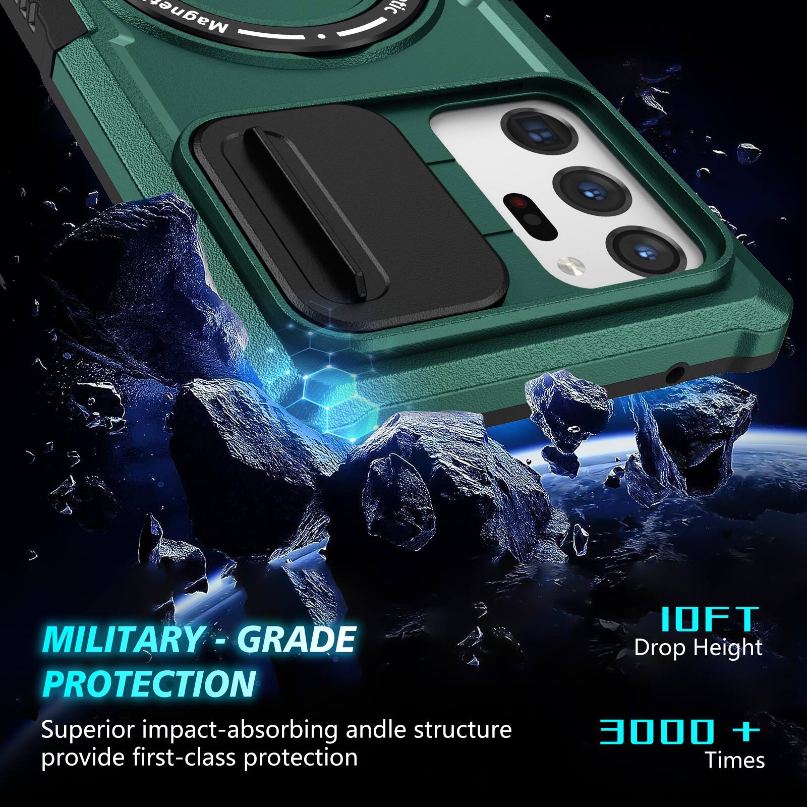 MILITARY - GRADE PROTECTION  
Superior impact-absorbing andle structure provide first-class protection  
10FT Drop Height  
3000 + Times