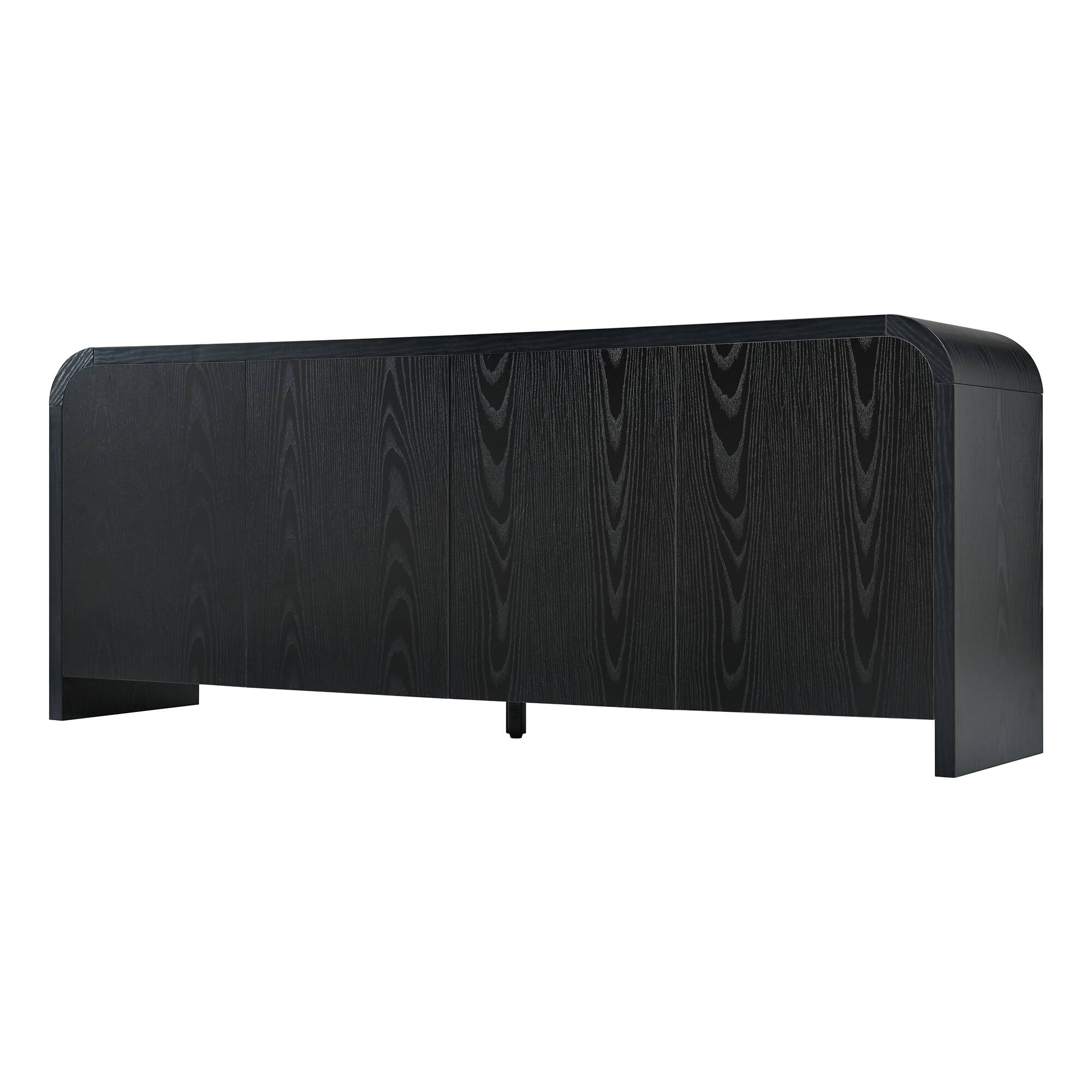 Back. Whisen - Curved Edge TV Stand for TVs up to 70" with Push-to-Open Cabinets,Adjustable Shelves and Cable Management - Black.