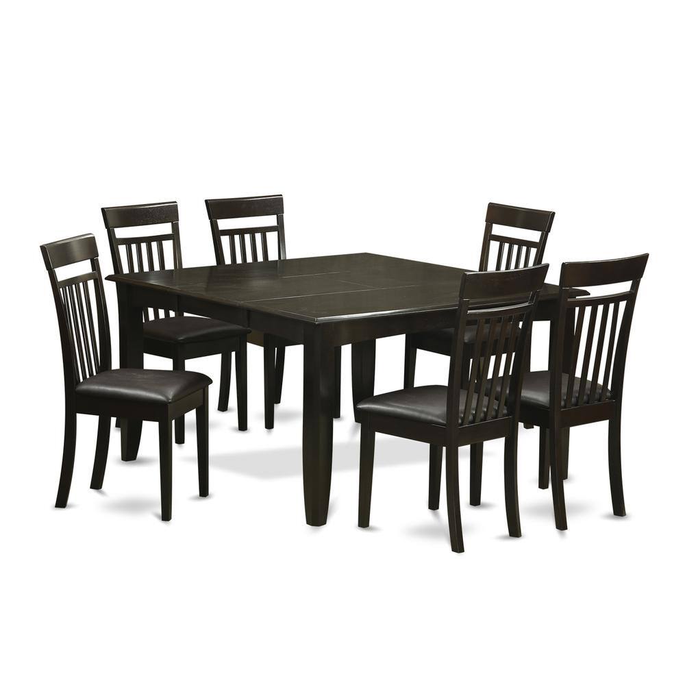 Front. East West Furniture - 7 PC Dining room set-Dinette Table with Leaf and 6 Dinette Chairs. - Cappuccino.